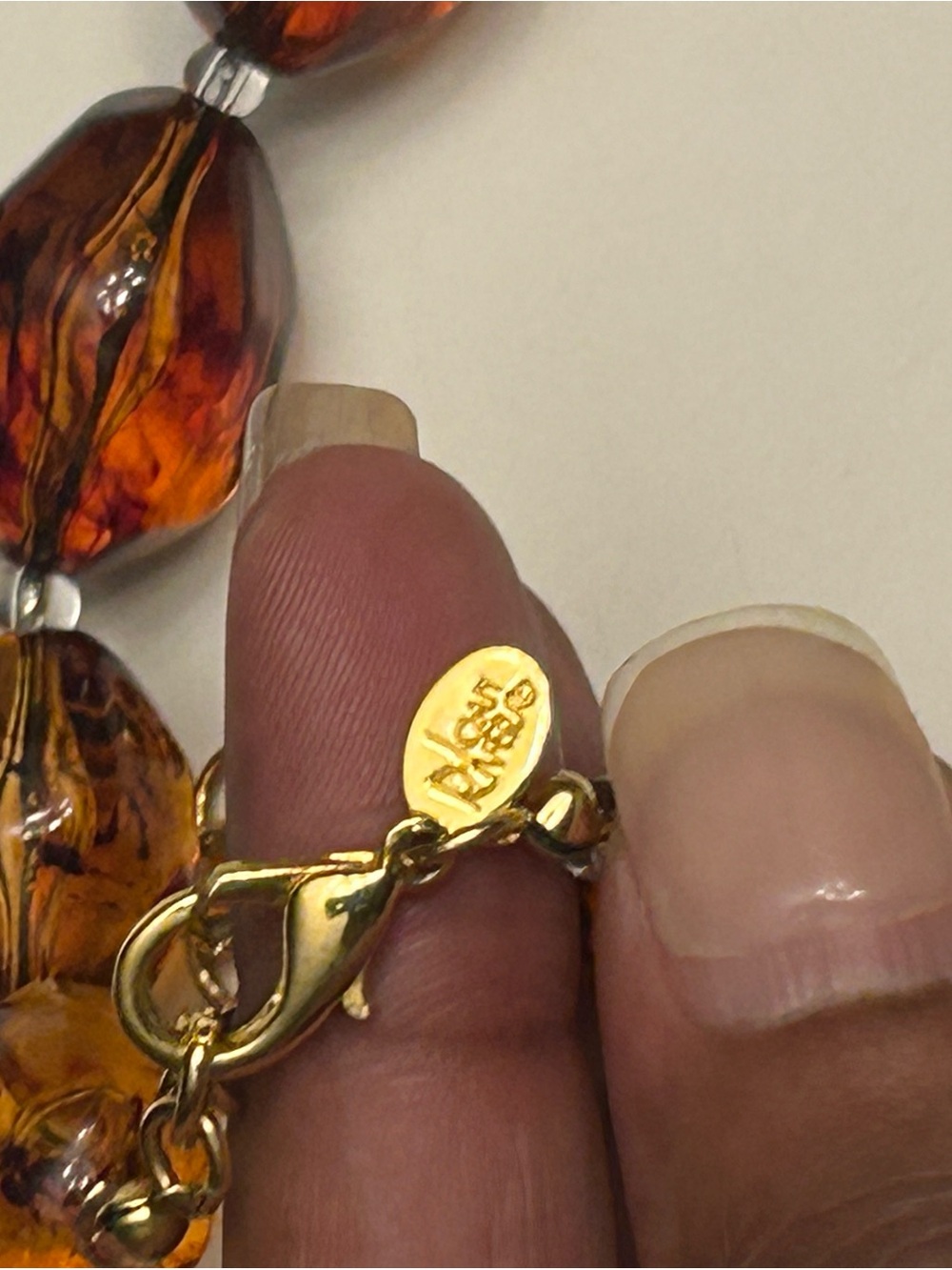 Vintage Joan Rivers Faux Amber Bead Necklace in Rich Cognac and Gold-Tone - Picture 11 of 16